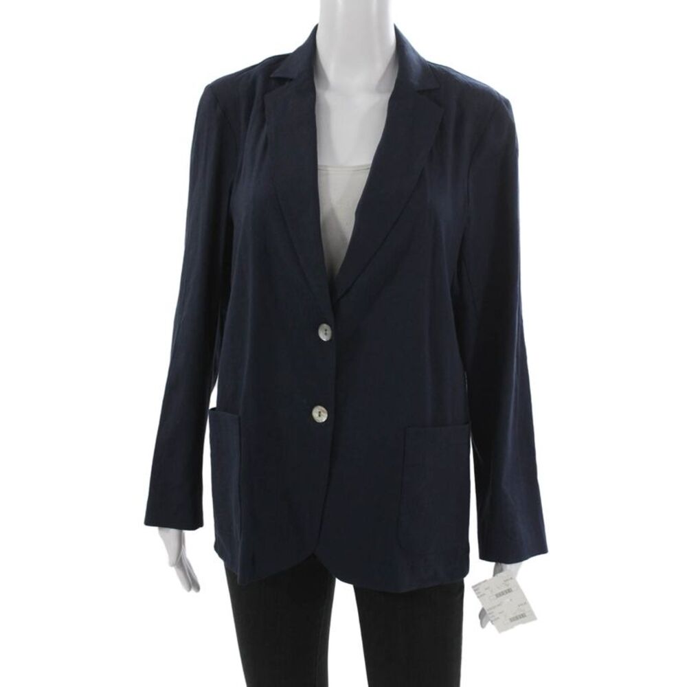 Estelle & Finn Women Blazer Blue Linen Long Sleeve Button Size 4